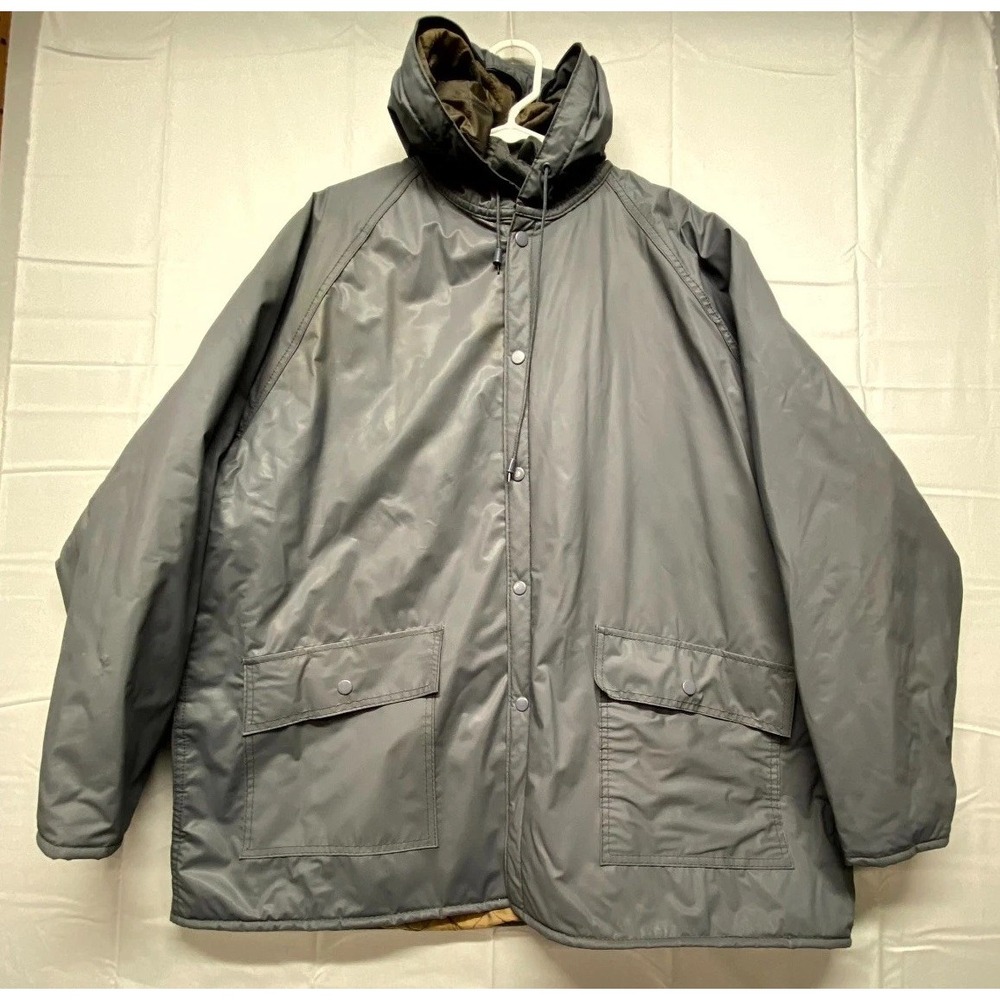 Vintage Ozark Trail Rain Jacket Mens XL Gray Quilted Insulated Hiking Hooded